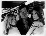  James Bond - Golden Gun. Roger Moore, Britt Ekland and Maud Adams(10x8)   Signed by Adams, slight lifting on Signature.