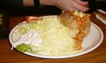 Chip Shop's version of a Baked Potato with cheese, beans and salad.