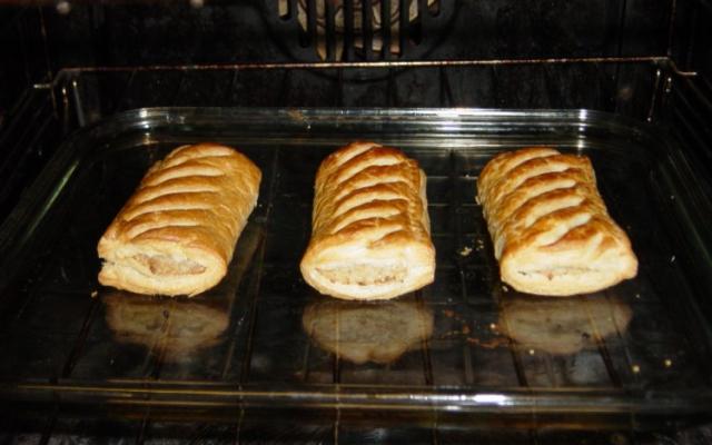 Sausage rolls, in the oven.