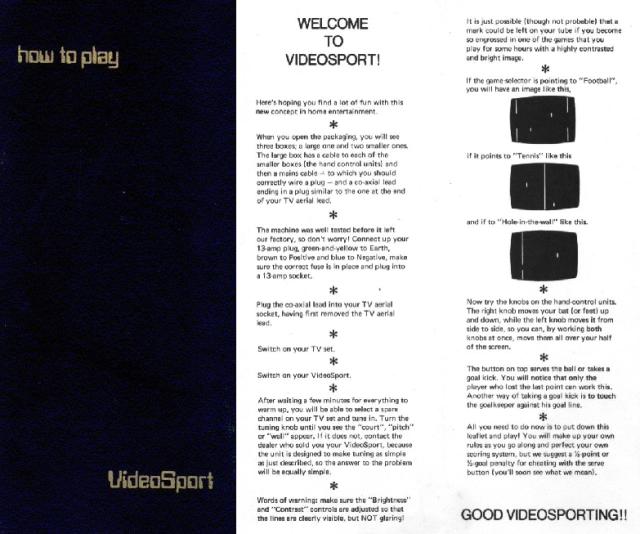 1974: Videosport MK2 Manual